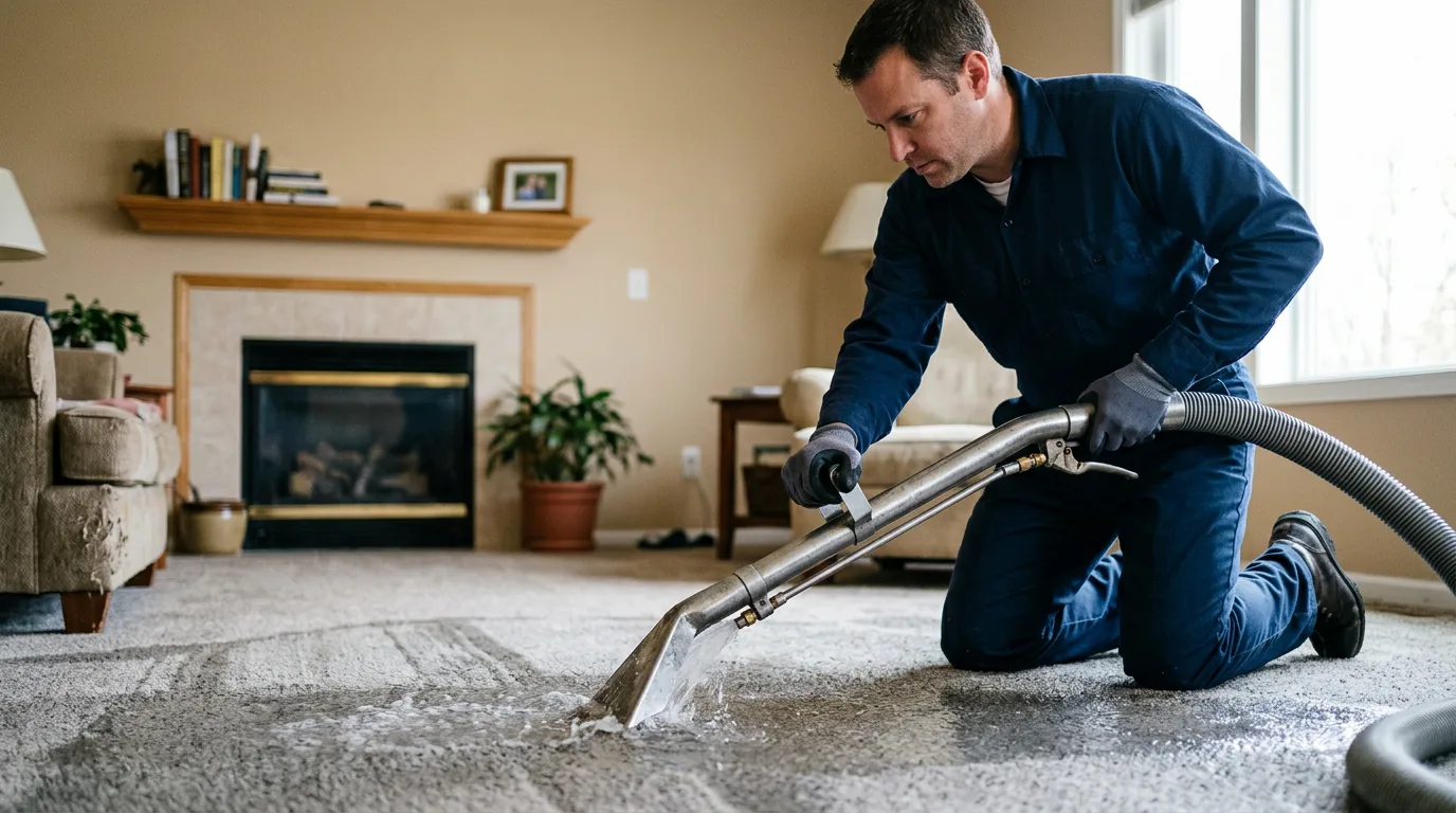 Water damage restoration technician working near Adelphi, OH